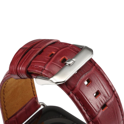 Denior Crocodile Grain Watch Cowhide Leather Watch Band for Apple Watch Ultra 49mm&Watch Ultra 2 49mm / Series 10 46mm / 9&8&7 45mm / SE 3&SE 2&6&SE&5&4 44mm / 3&2&1 42mm (Dark Red) - Watch Bands by Denior | Online Shopping UK | buy2fix