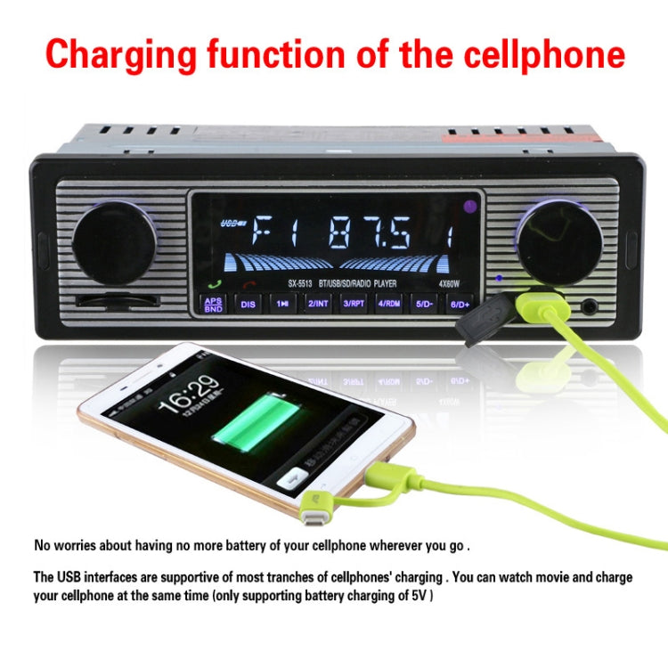 SX-5513 Car Stereo Radio MP3 Audio Player Support Bluetooth Hand-free Calling / FM / USB / SD (Not Included Any Memory Card) - Car MP3 & MP4 & MP5 by buy2fix | Online Shopping UK | buy2fix