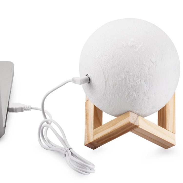 Customized Touch Switch 2-color 3D Print Moon Lamp USB Charging Energy-saving LED Night Light with Wooden Holder Base, Diameter:10cm - Night Lights by buy2fix | Online Shopping UK | buy2fix