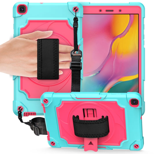 For Samsung Tab A 8.0 (2019)/T290 360 Degree Rotation Turntable Contrast Color Robot Shockproof Silicone + PC Protective Case with Holder(Mint Green + Rose Red) - Other Galaxy Tab PC by buy2fix | Online Shopping UK | buy2fix