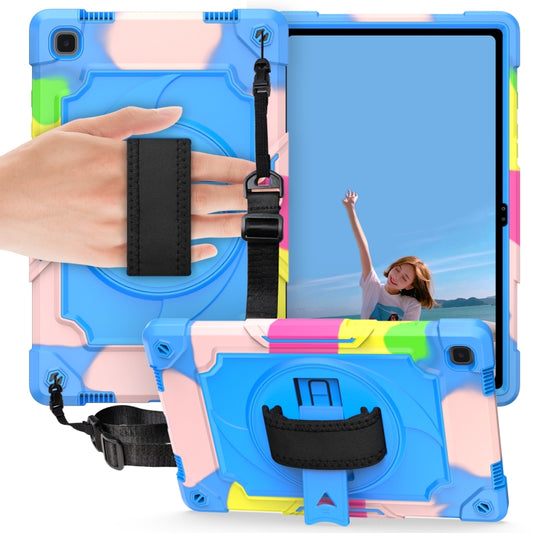 For Samsung Galaxy Tab A7 10.4 (2020)/T500 360 Degree Rotation Turntable Contrast Color Robot Shockproof Silicone + PC Protective Case with Holder(Colorful + Blue) - Other Galaxy Tab PC by buy2fix | Online Shopping UK | buy2fix