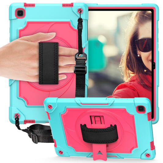 For Samsung Galaxy Tab A7 10.4 (2020)/T500 360 Degree Rotation Turntable Contrast Color Robot Shockproof Silicone + PC Protective Case with Holder(Mint Green + Rose Red) - Other Galaxy Tab PC by buy2fix | Online Shopping UK | buy2fix