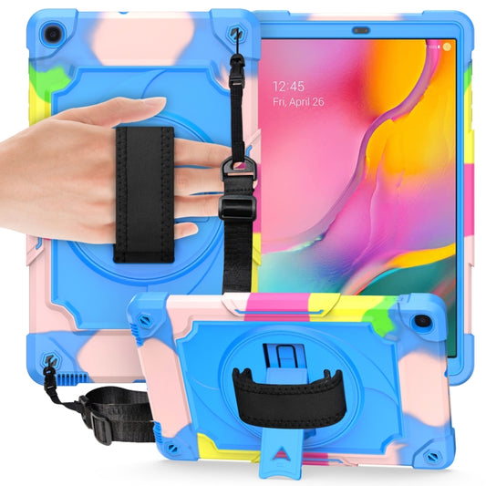 For Samsung Galaxy Tab A 10.1 (2019)/T515 360 Degree Rotation Turntable Contrast Color Robot Shockproof Silicone + PC Protective Case with Holder(Colorful + Blue) - Tab A 10.1 (2019) T510 / T515 by buy2fix | Online Shopping UK | buy2fix