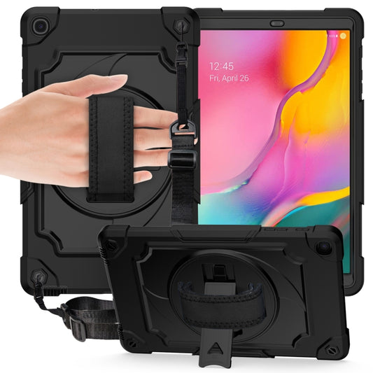 For Samsung Galaxy Tab A 10.1 (2019)/T515 360 Degree Rotation Turntable Contrast Color Robot Shockproof Silicone + PC Protective Case with Holder(Black) - Tab A 10.1 (2019) T510 / T515 by buy2fix | Online Shopping UK | buy2fix