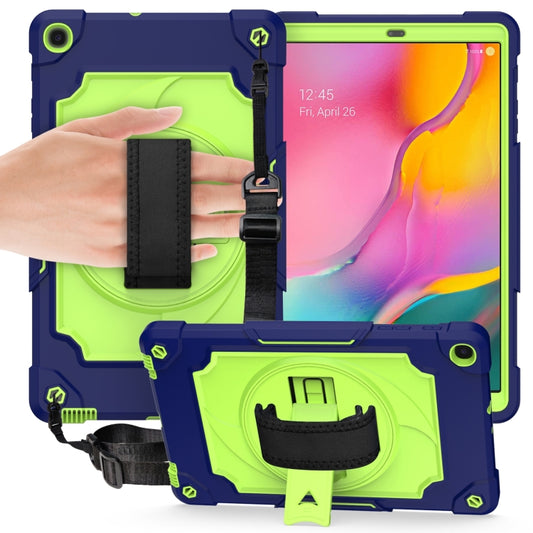 For Samsung Galaxy Tab A 10.1 (2019)/T515 360 Degree Rotation Turntable Contrast Color Robot Shockproof Silicone + PC Protective Case with Holder(Navy Blue + Yellow Green) - Tab A 10.1 (2019) T510 / T515 by buy2fix | Online Shopping UK | buy2fix