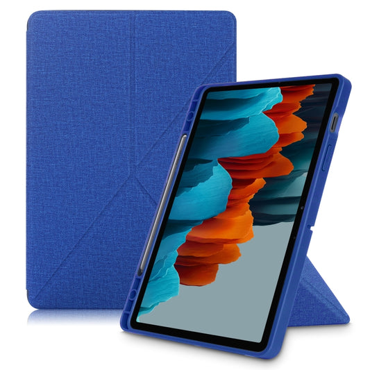 For Samsung Galaxy Tab S8 / Galaxy Tab S7 T870 Cloth Texture Multi-folding Horizontal Flip PU Leather Shockproof Case with Holder & Sleep / Wake-up Function(Blue) - Galaxy Tab S8 Cases by buy2fix | Online Shopping UK | buy2fix