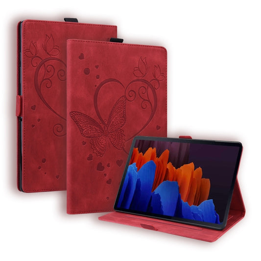 For Samsung Galaxy Tab S8 / Galaxy Tab S7 T870 SM-T875 SM-T876B Love Butterfly Pattern Horizontal Flip Leather Case with Holder(Red) - Galaxy Tab S8 Cases by buy2fix | Online Shopping UK | buy2fix