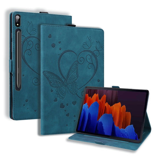 For Samsung Galaxy Tab S8 / Galaxy Tab S7 T870 SM-T875 SM-T876B Love Butterfly Pattern Horizontal Flip Leather Case with Holder(Blue) - Galaxy Tab S8 Cases by buy2fix | Online Shopping UK | buy2fix