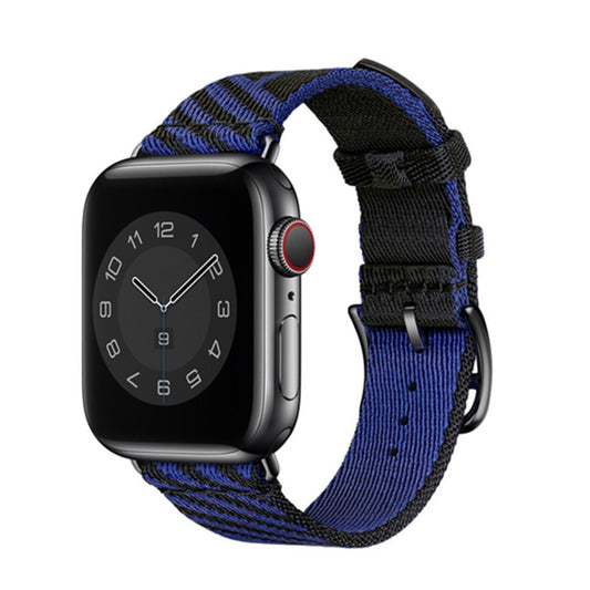 Two-color Nylon Braid Watch Band For Apple Watch Ultra 49mm&Watch Ultra 2 49mm / Series 9&8&7 45mm / SE 3&SE 2&6&SE&5&4 44mm / 3&2&1 42mm(Black+Blue) - Watch Bands by buy2fix | Online Shopping UK | buy2fix