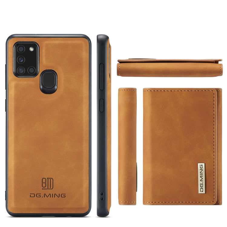 For Samsung Galaxy A21s DG.MING M1 Series 3-Fold Multi Card Wallet  Back Cover Shockproof Case with Holder Function(Brown) - Galaxy Phone Cases by DG.MING | Online Shopping UK | buy2fix