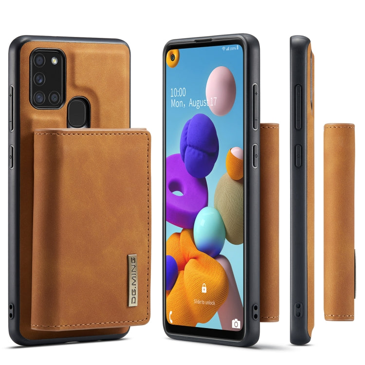 For Samsung Galaxy A21s DG.MING M1 Series 3-Fold Multi Card Wallet  Back Cover Shockproof Case with Holder Function(Brown) - Galaxy Phone Cases by DG.MING | Online Shopping UK | buy2fix