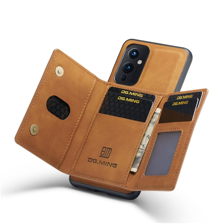 For OnePlus 9 (EU/NA) DG.MING M2 Series 3-Fold Multi Card Bag Back Cover Shockproof Case with Wallet & Holder Function(Brown) - OnePlus Cases by DG.MING | Online Shopping UK | buy2fix