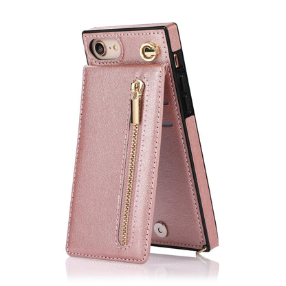 For iPhone SE 2022 / SE 2020 / 8 / 7 Cross-body Zipper Square TPU+PU Back Cover Case with Holder & Card Slots & Wallet & Strap(Rose Gold) - iPhone SE 2022 / 2020 / 8 / 7 Cases by buy2fix | Online Shopping UK | buy2fix