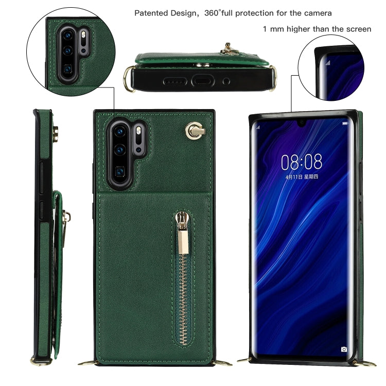 For Huawei P30 Pro Cross-body Zipper Square TPU+PU Back Cover Case with Holder & Card Slots & Wallet & Strap(Green) - Huawei Cases by buy2fix | Online Shopping UK | buy2fix