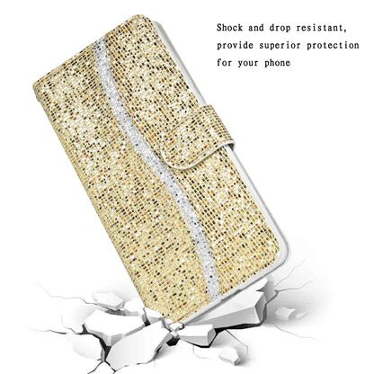 For iPhone 13 mini Glitter Powder Horizontal Flip Leather Case with Card Slots & Holder & Lanyard (Gold) - iPhone 13 mini Cases by buy2fix | Online Shopping UK | buy2fix