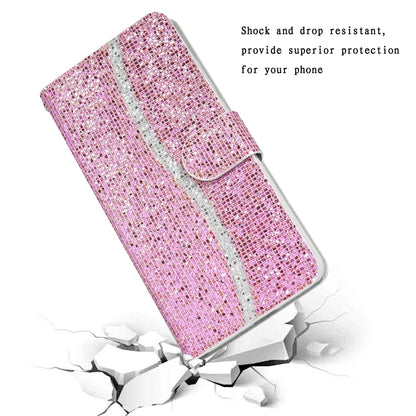 For iPhone 13 Glitter Powder Horizontal Flip Leather Case with Card Slots & Holder & Lanyard(Pink) - iPhone 13 Cases by buy2fix | Online Shopping UK | buy2fix