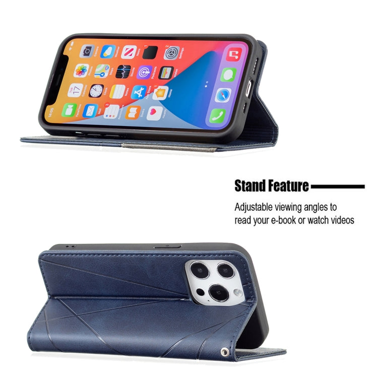 For iPhone 13 Pro Rhombus Texture Horizontal Flip Magnetic Leather Case with Holder & Card Slots (Blue) - iPhone 13 Pro Cases by buy2fix | Online Shopping UK | buy2fix