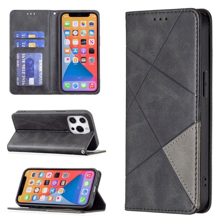 For iPhone 13 Pro Max Rhombus Texture Horizontal Flip Magnetic Leather Case with Holder & Card Slots (Black) - iPhone 13 Pro Max Cases by buy2fix | Online Shopping UK | buy2fix