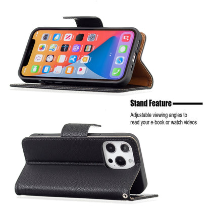 For iPhone 13 Litchi Texture Pure Color Horizontal Flip Leather Case with Holder & Card Slots & Wallet & Lanyard(Black) - iPhone 13 Cases by buy2fix | Online Shopping UK | buy2fix