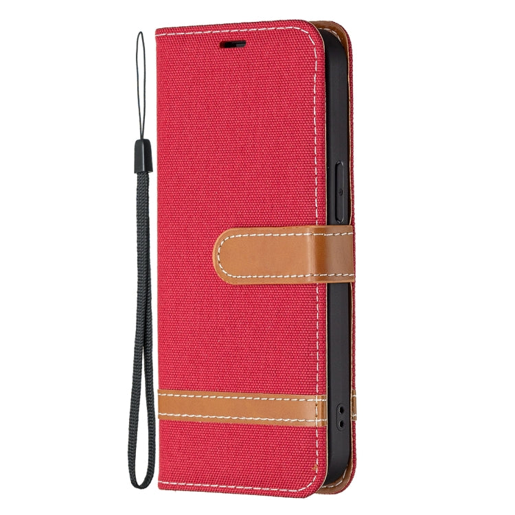 For iPhone 13 mini Color Matching Denim Texture Horizontal Flip Leather Case with Holder & Card Slots & Wallet & Lanyard (Red) - iPhone 13 mini Cases by buy2fix | Online Shopping UK | buy2fix