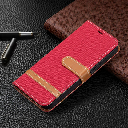 For iPhone 13 mini Color Matching Denim Texture Horizontal Flip Leather Case with Holder & Card Slots & Wallet & Lanyard (Red) - iPhone 13 mini Cases by buy2fix | Online Shopping UK | buy2fix