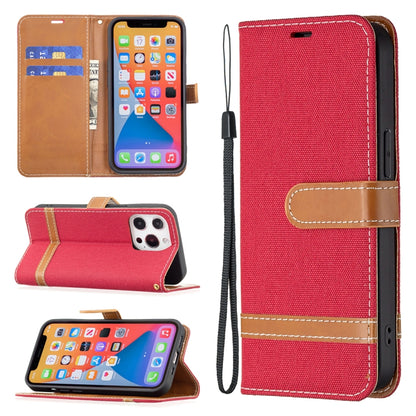 For iPhone 13 Pro Max Color Matching Denim Texture Horizontal Flip Leather Case with Holder & Card Slots & Wallet & Lanyard (Red) - iPhone 13 Pro Max Cases by buy2fix | Online Shopping UK | buy2fix