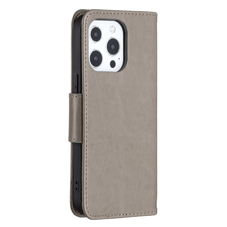 For iPhone 13 mini Embossing Two Butterflies Pattern Horizontal Flip PU Leather Case with Holder & Card Slot & Wallet & Lanyard (Grey) - iPhone 13 mini Cases by buy2fix | Online Shopping UK | buy2fix