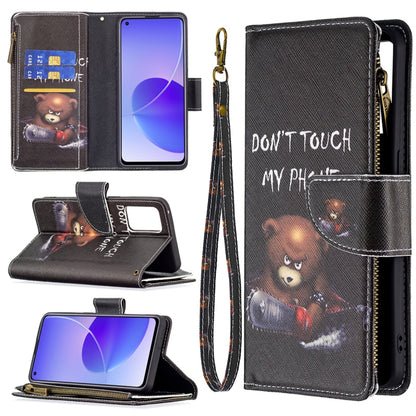 For OPPO Reno6 5G Colored Drawing Pattern Zipper Horizontal Flip Leather Case with Holder & Card Slots & Wallet(Bear) - OPPO Cases by buy2fix | Online Shopping UK | buy2fix