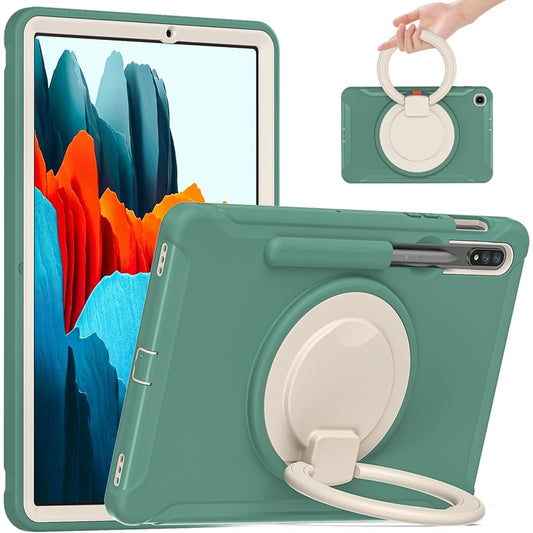 For Samsung Galaxy Tab S8 / Galaxy Tab S7 870 Shockproof TPU + PC Protective Case with 360 Degree Rotation Foldable Handle Grip Holder & Pen Slot(Emmerald Green) - Galaxy Tab S8 Cases by buy2fix | Online Shopping UK | buy2fix