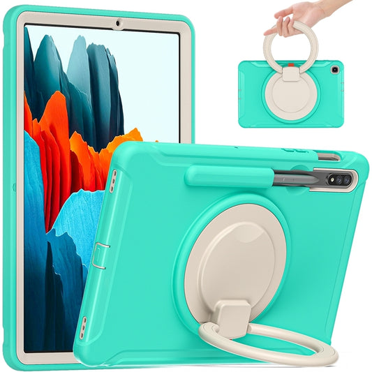 For Samsung Galaxy Tab S8 / Galaxy Tab S7 870 Shockproof TPU + PC Protective Case with 360 Degree Rotation Foldable Handle Grip Holder & Pen Slot(Mint Green) - Galaxy Tab S8 Cases by buy2fix | Online Shopping UK | buy2fix