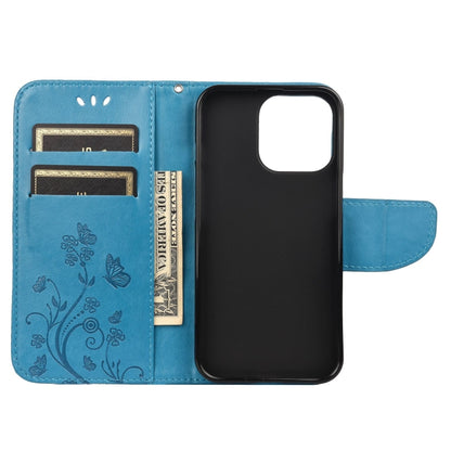 For iPhone 13 Pro Butterfly Flower Pattern Horizontal Flip Leather Case with Holder & Card Slots & Wallet (Blue) - iPhone 13 Pro Cases by buy2fix | Online Shopping UK | buy2fix