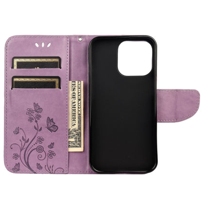 For iPhone 13 Pro Max Butterfly Flower Pattern Horizontal Flip Leather Case with Holder & Card Slots & Wallet (Light Purple) - iPhone 13 Pro Max Cases by buy2fix | Online Shopping UK | buy2fix