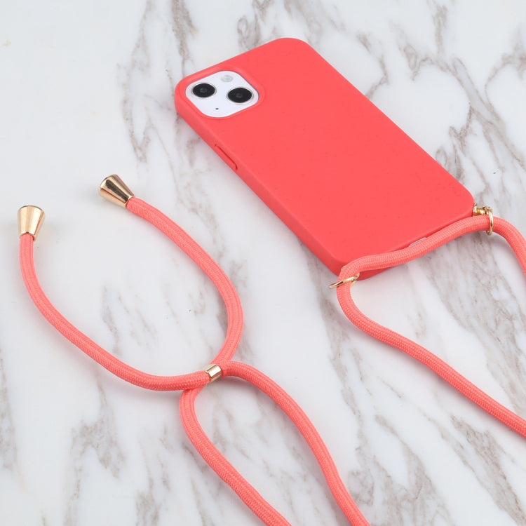 For iPhone 13 Wheat Straw Material + TPU Shockproof Case with Neck Lanyard(Red) - iPhone 13 Cases by buy2fix | Online Shopping UK | buy2fix