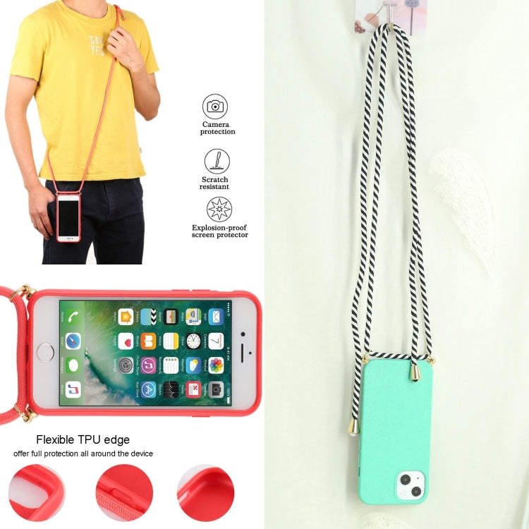 For iPhone 13 Wheat Straw Material + TPU Shockproof Case with Neck Lanyard(Green) - iPhone 13 Cases by buy2fix | Online Shopping UK | buy2fix