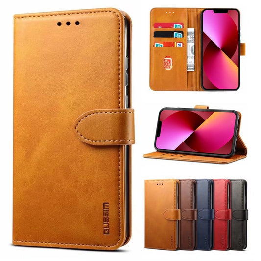 For iPhone 13 GUSSIM Business Style Horizontal Flip Leather Case with Holder & Card Slots & Wallet(Khaki) - iPhone 13 Cases by GUSSIM | Online Shopping UK | buy2fix