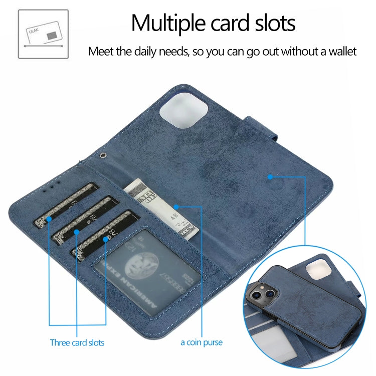 For iPhone 13 Pro Retro 2 in 1 Detachable Horizontal Flip Leather Case with Card Slots & Wallet (Dark Blue) - iPhone 13 Pro Cases by buy2fix | Online Shopping UK | buy2fix