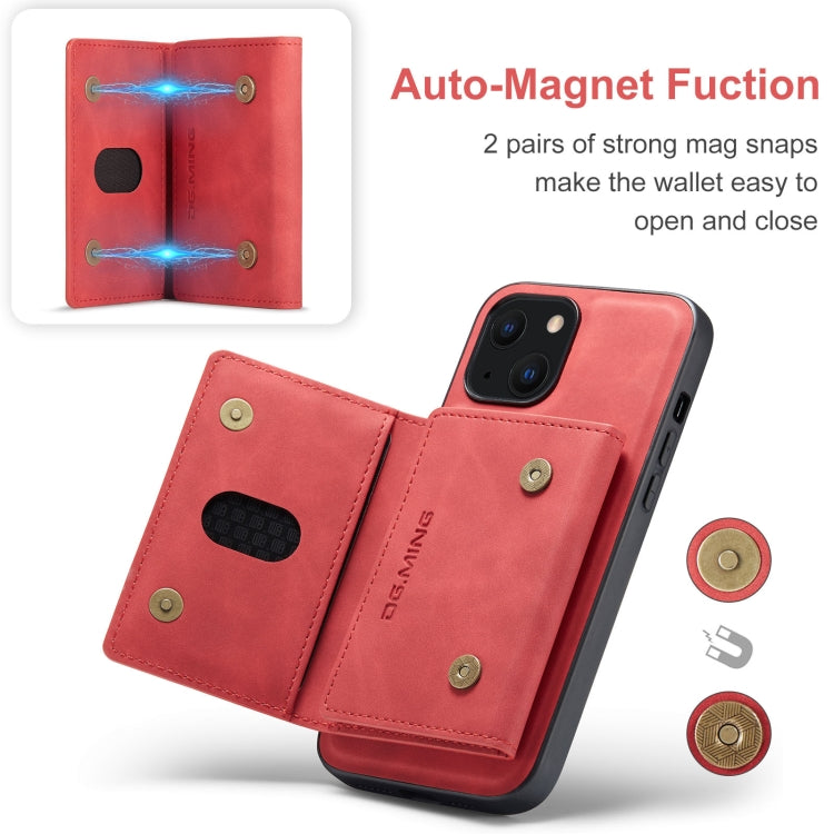 For iPhone 13 DG.MING M2 Series 3-Fold Card Bag Shockproof Case with Wallet & Holder Function(Red) - iPhone 13 Cases by DG.MING | Online Shopping UK | buy2fix