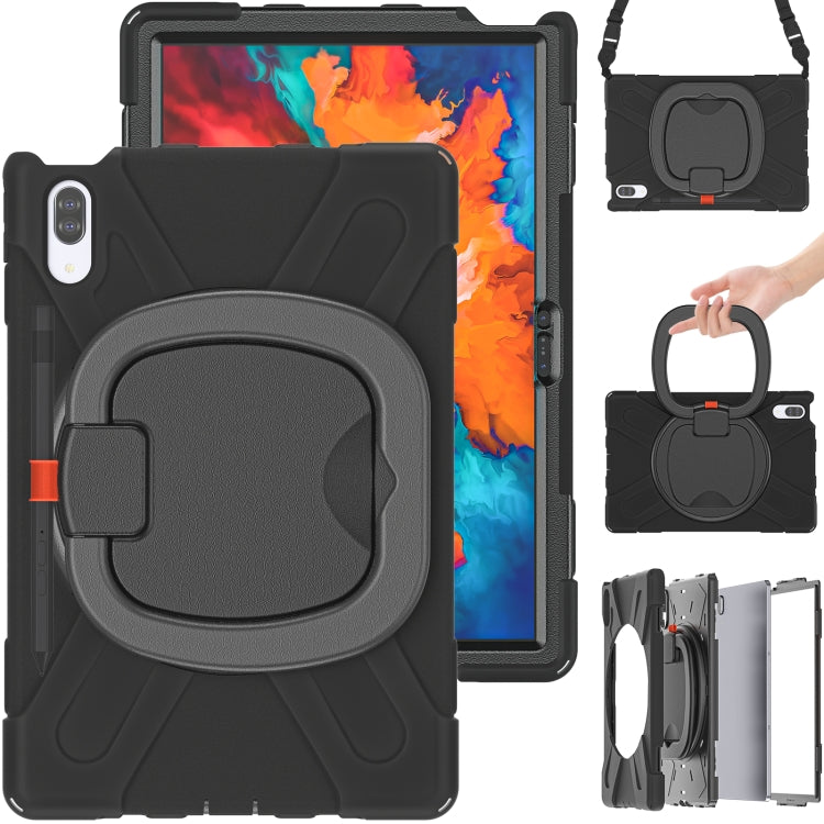 For Lenovo Tab P11 Pro 11.5 inch Silicone + PC Protective Case with Holder & Shoulder Strap(Black) - Lenovo by buy2fix | Online Shopping UK | buy2fix