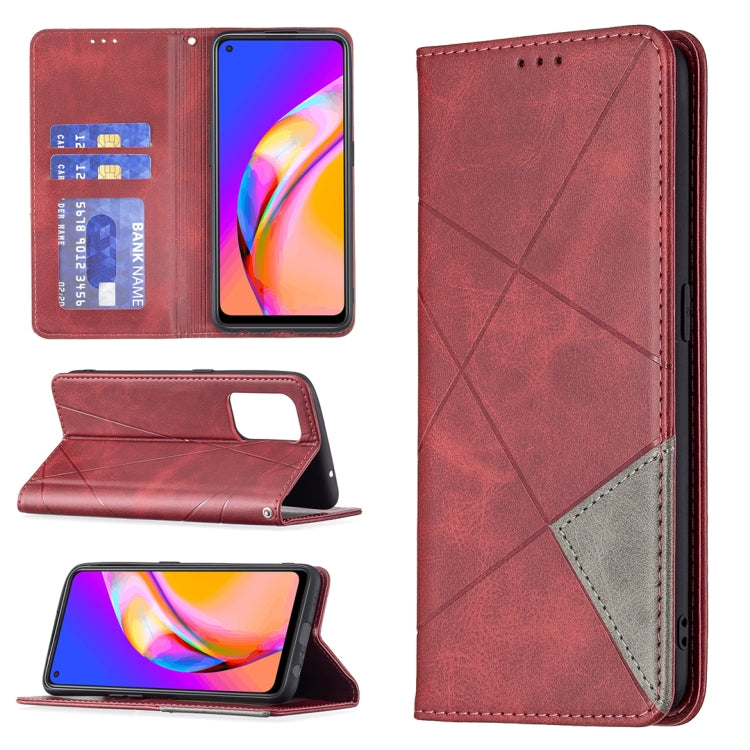 For OPPO A94 5G / F19 Pro Plus / Reno5 Z 5G Rhombus Texture Horizontal Flip Magnetic Leather Case with Holder & Card Slots(Red) - OPPO Cases by buy2fix | Online Shopping UK | buy2fix