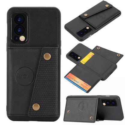 For OnePlus Nord 2 5G Double Buckle PU + TPU Shockproof Magnetic Protective Case with Card Slot & Holder(Black) - OnePlus Cases by buy2fix | Online Shopping UK | buy2fix