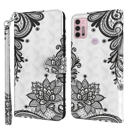 For Motorola Moto G30/G10/G20 3D Painting Pattern Horizontal Flip TPU + PU Leather Case with Holder & Card Slots & Wallet(Diagonal Black Flower) - Motorola Cases by buy2fix | Online Shopping UK | buy2fix