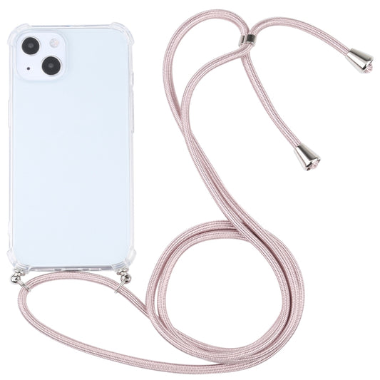 For iPhone 13 Four-corner Shockproof Transparent TPU Protective Case with Lanyard(Light Pink) - iPhone 13 Cases by buy2fix | Online Shopping UK | buy2fix