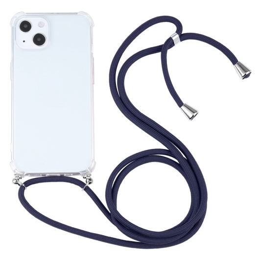 For iPhone 13 Four-corner Shockproof Transparent TPU Protective Case with Lanyard(Dark Blue) - iPhone 13 Cases by buy2fix | Online Shopping UK | buy2fix