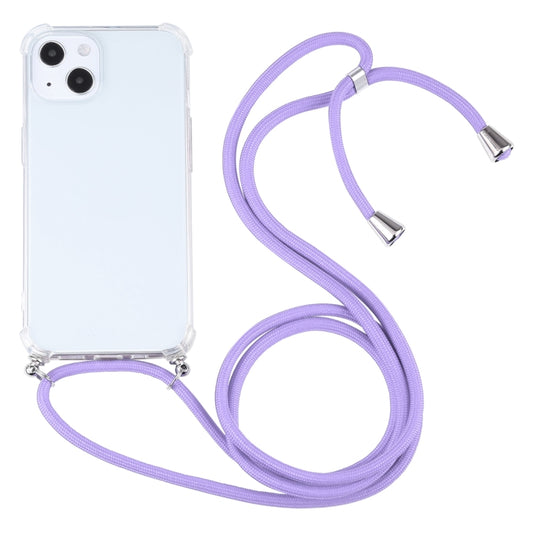 For iPhone 13 Four-corner Shockproof Transparent TPU Protective Case with Lanyard(Purple) - iPhone 13 Cases by buy2fix | Online Shopping UK | buy2fix