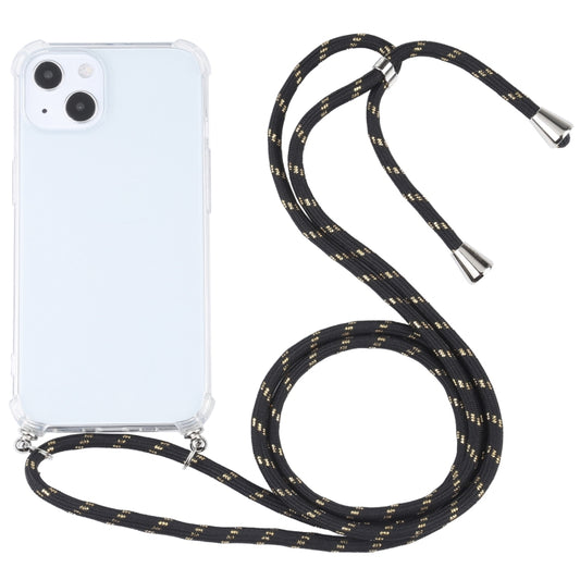 For iPhone 13 Four-corner Shockproof Transparent TPU Protective Case with Lanyard(Black Gold) - iPhone 13 Cases by buy2fix | Online Shopping UK | buy2fix