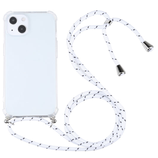 For iPhone 13 Four-corner Shockproof Transparent TPU Protective Case with Lanyard(White Thick Black) - iPhone 13 Cases by buy2fix | Online Shopping UK | buy2fix