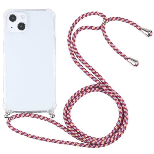 For iPhone 13 Four-corner Shockproof Transparent TPU Protective Case with Lanyard(Red Grey Yellow) - iPhone 13 Cases by buy2fix | Online Shopping UK | buy2fix