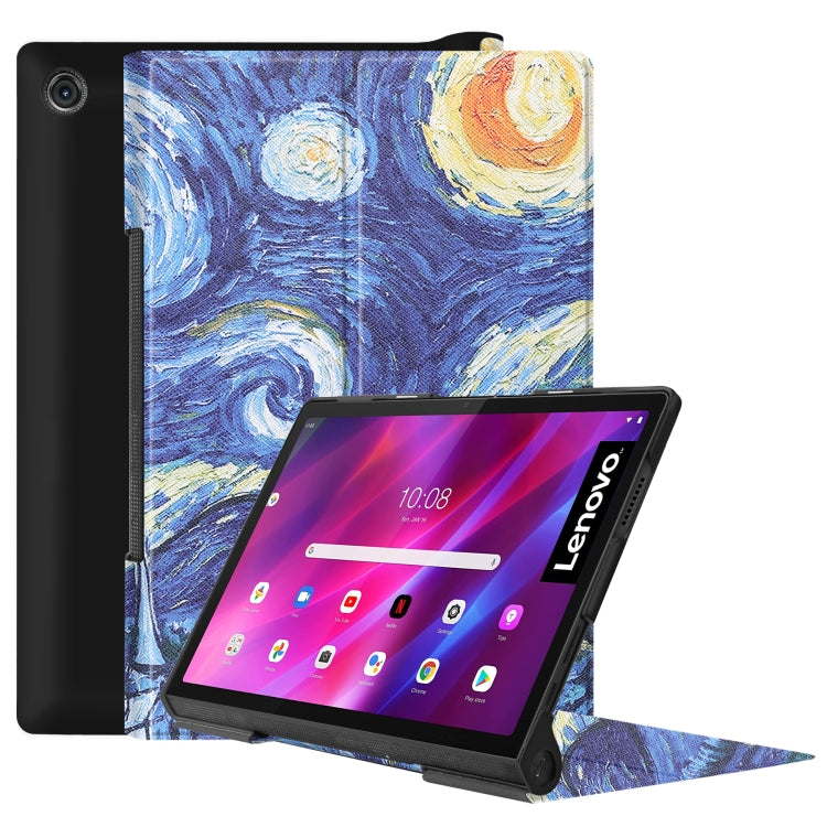 For Lenovo Yoga Tab 11 Custer Texture Coloured Drawing Pattern Horizontal Flip PU Leather Case with Holder & Sleep / Wake-up Function(Starry Sky) - Lenovo by buy2fix | Online Shopping UK | buy2fix