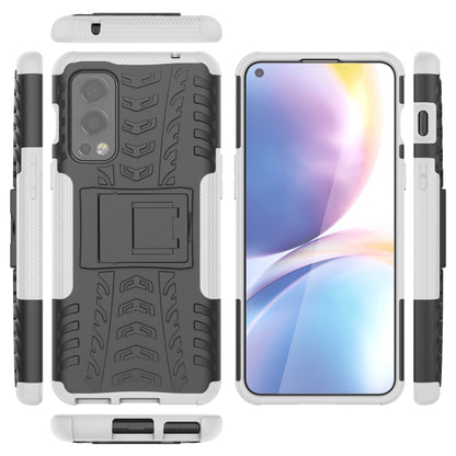 For OnePlus Nord 2 5G Tire Texture Shockproof TPU+PC Protective Case with Holder(White) - OnePlus Cases by buy2fix | Online Shopping UK | buy2fix