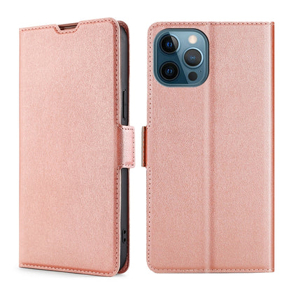 For iPhone 13 Pro Ultra-thin Voltage Side Buckle PU + TPU Horizontal Flip Leather Case with Holder & Card Slot (Rose Gold) - iPhone 13 Pro Cases by buy2fix | Online Shopping UK | buy2fix